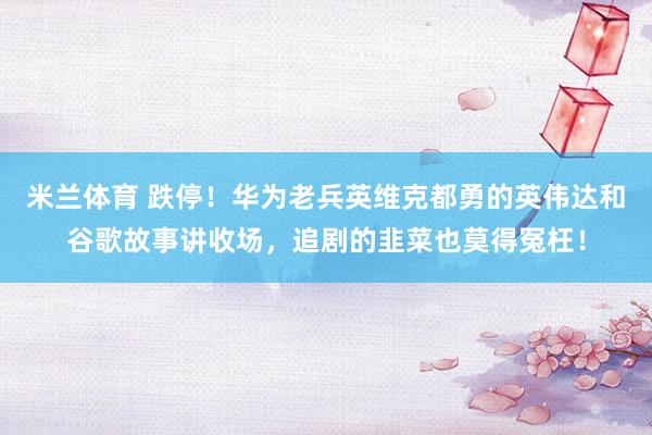 米兰体育 跌停！华为老兵英维克都勇的英伟达和谷歌故事讲收场，追剧的韭菜也莫得冤枉！