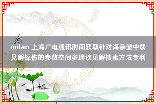 milan 上海广电通讯时间获取针对海杂波中弱见解探伤的参数空间多通谈见解搜索方法专利