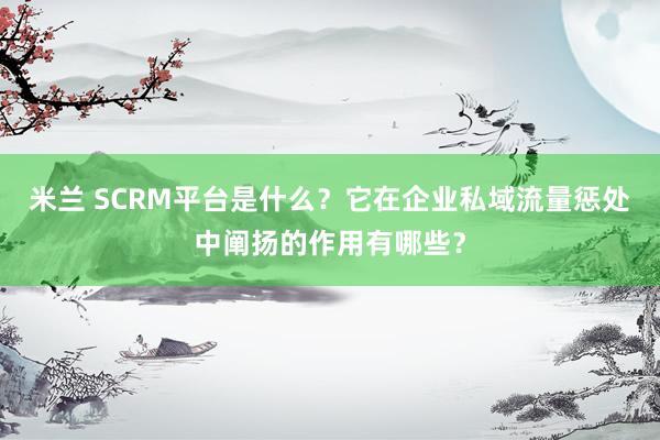 米兰 SCRM平台是什么？它在企业私域流量惩处中阐扬的作用有哪些？